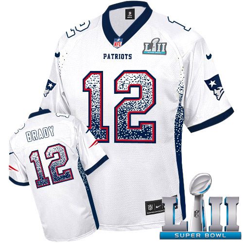 Nike Patriots #12 Tom Brady White Super Bowl LII Men's Stitched NFL Elite Drift Fashion Jersey